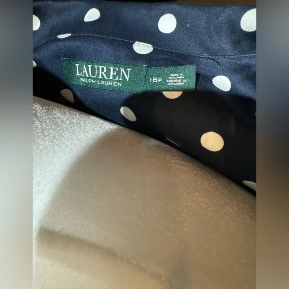 NWT Ralph Lauren Women’s Navy Blue & White Polka Dot Dress Size 16P - Picture 7 of 13